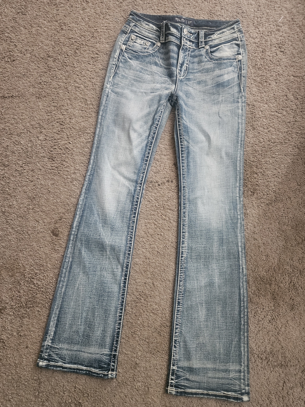 Miss Me Blue Flare Jeans with Faded Wash